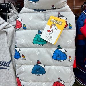 Snoopy Puffer Gray Medium Fleece Dog Jacket NEW